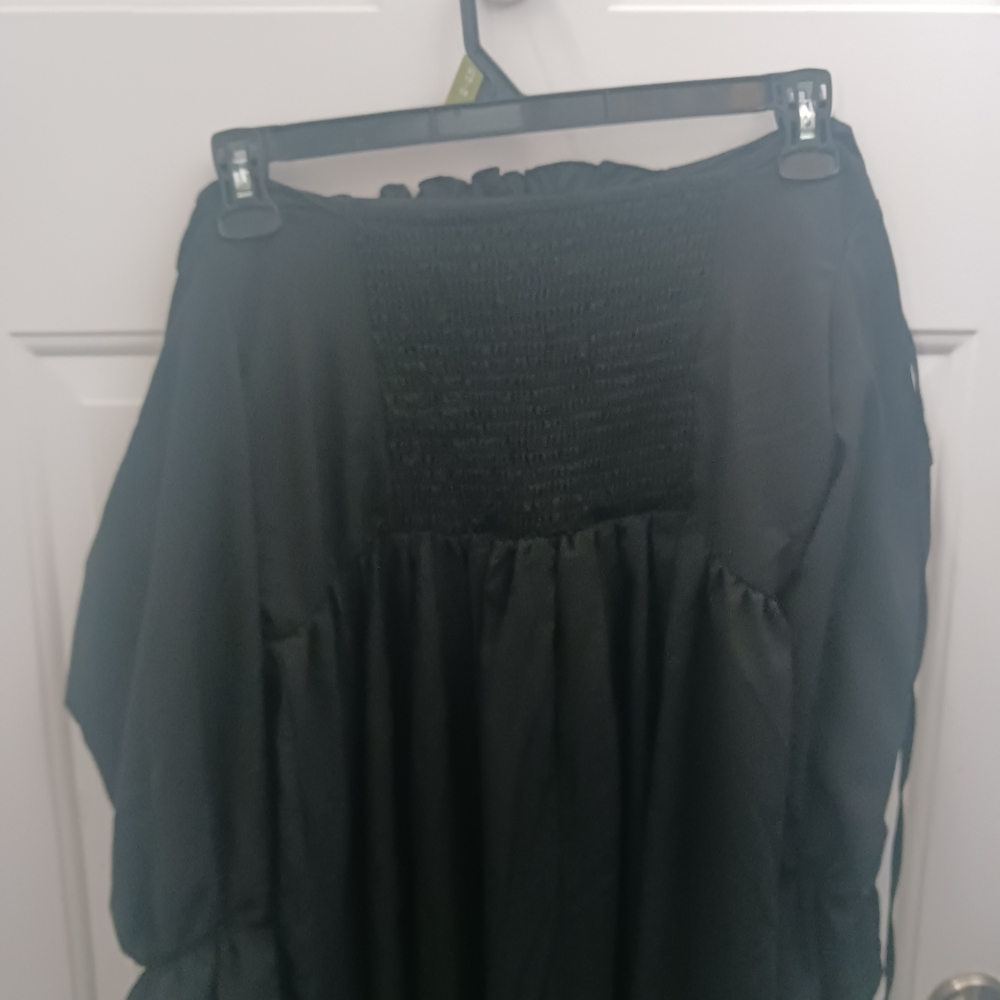 Black Off-Shoulder Dress with Lace-Up Detail - Picture 5 of 9
